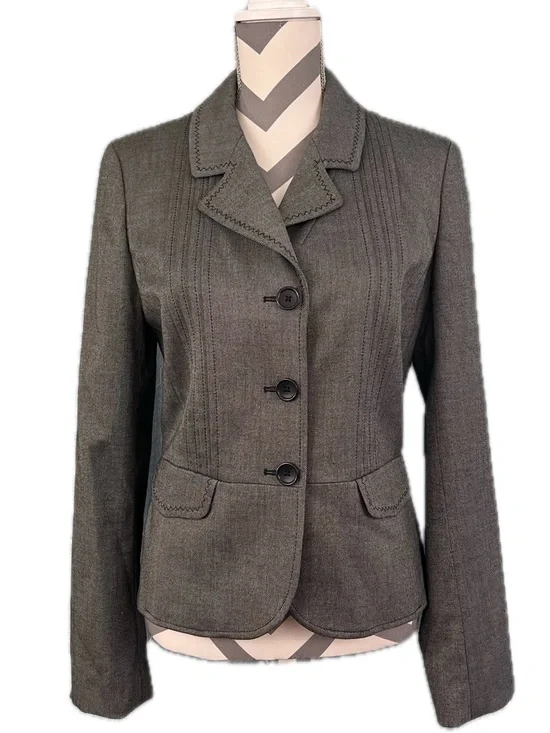 Ann Taylor Loft Grey Wool Blend Peplum Blazer - Size 8 - Picture 2 of 10